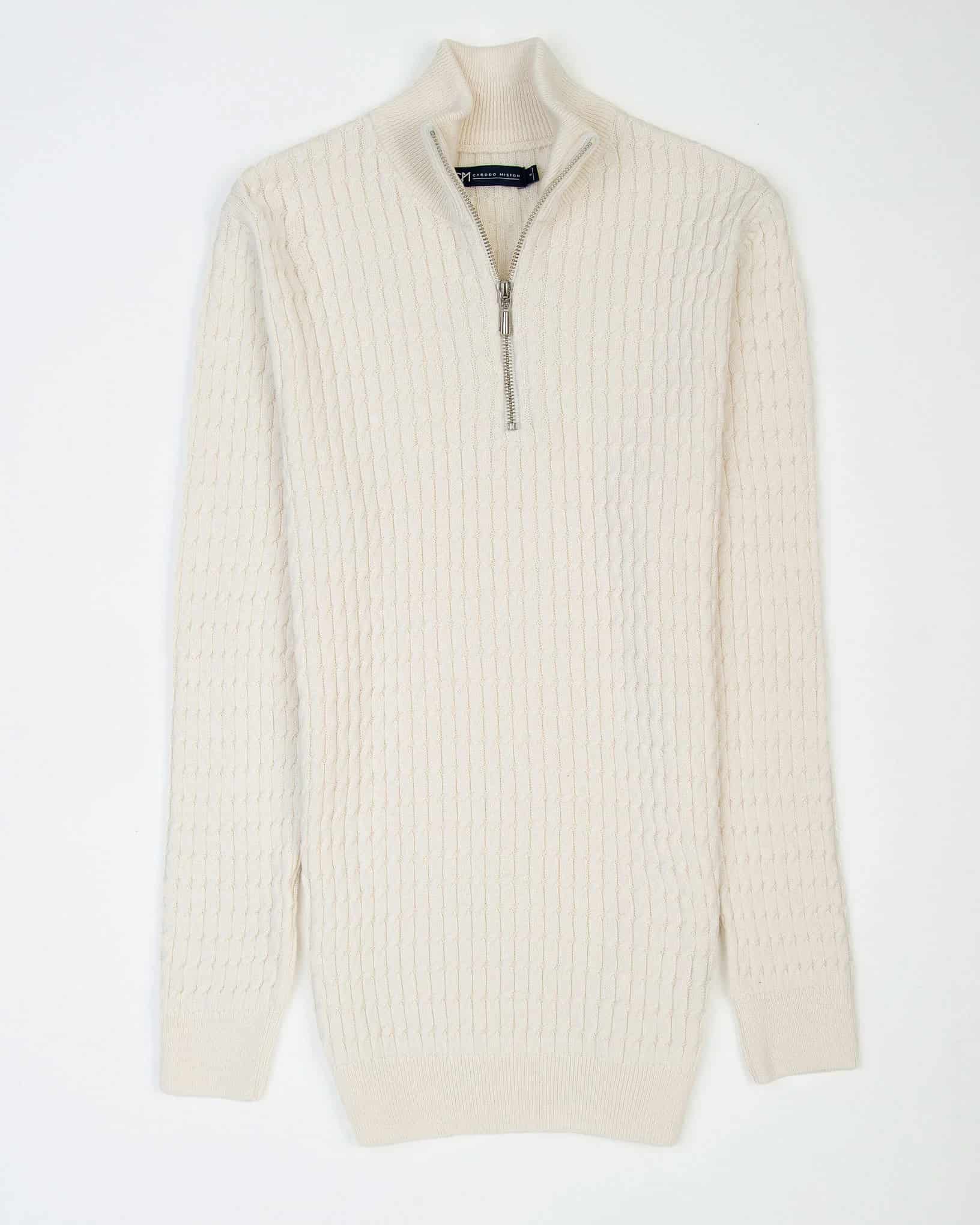 Saco Trenzado Half Zip Algodón Crema - miniatura 5