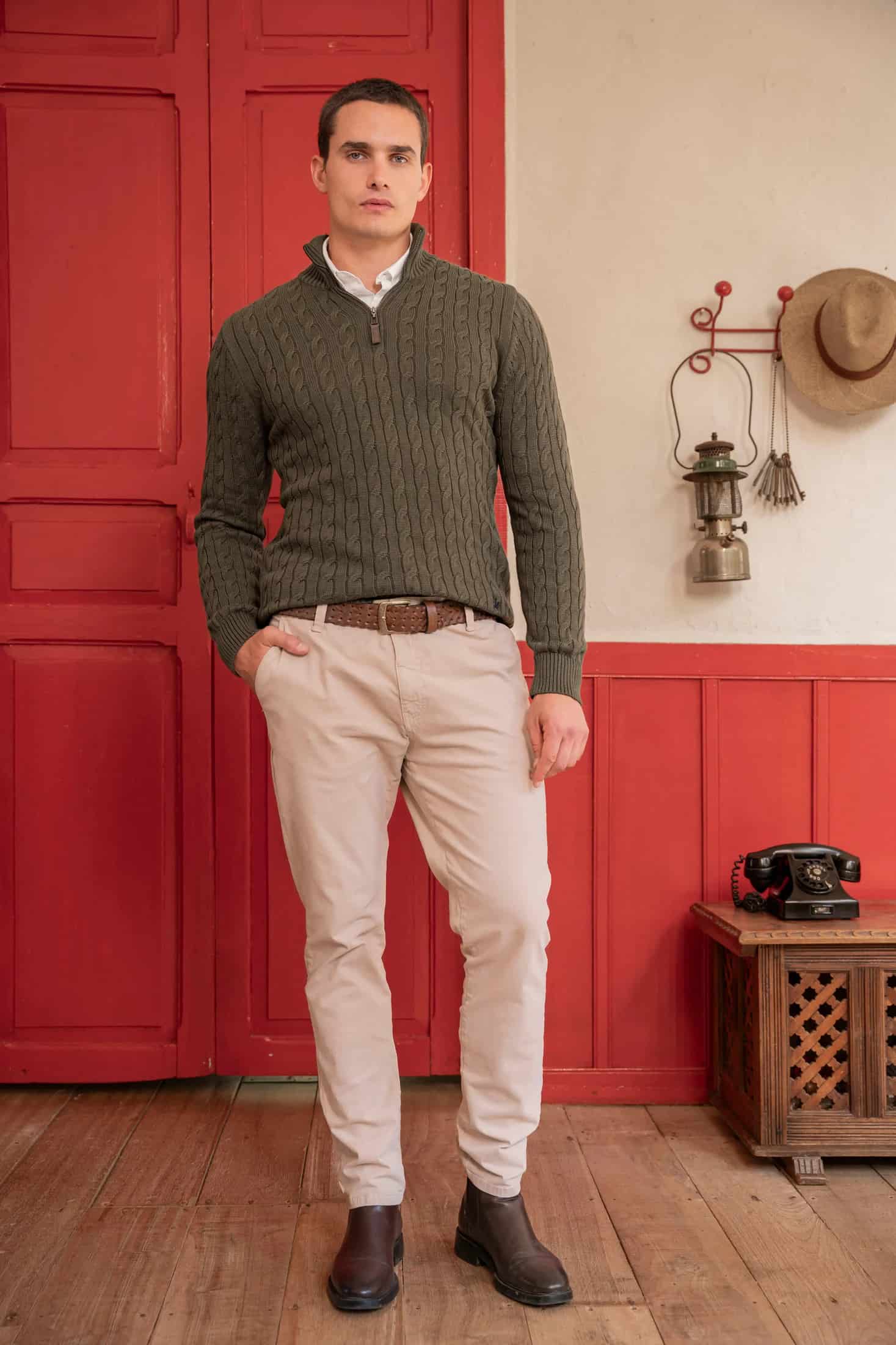 Suéter Halfzip Trenzado Hombre Verde - miniatura 4