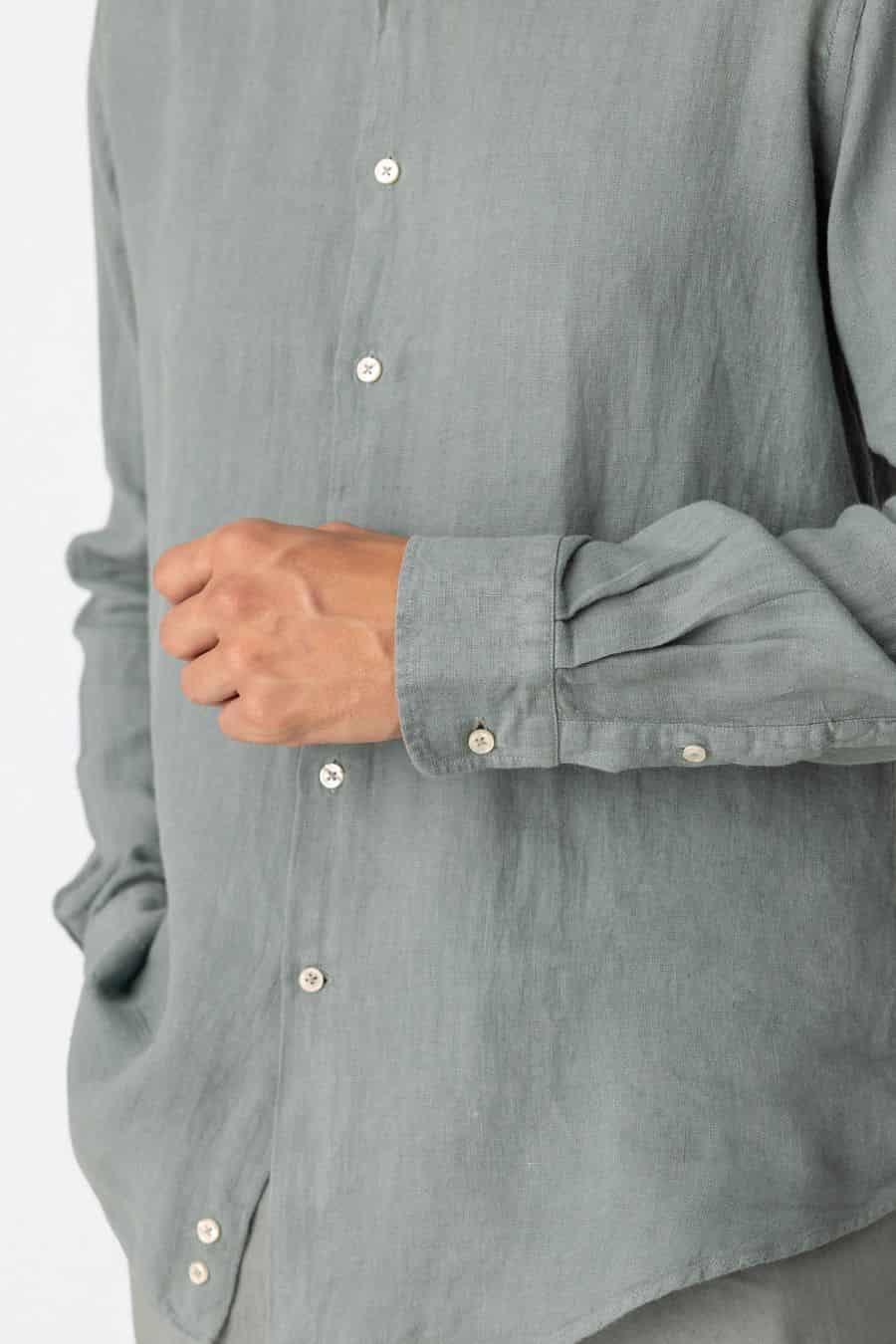 Men's linen shirt mao gray basic - miniatura 3