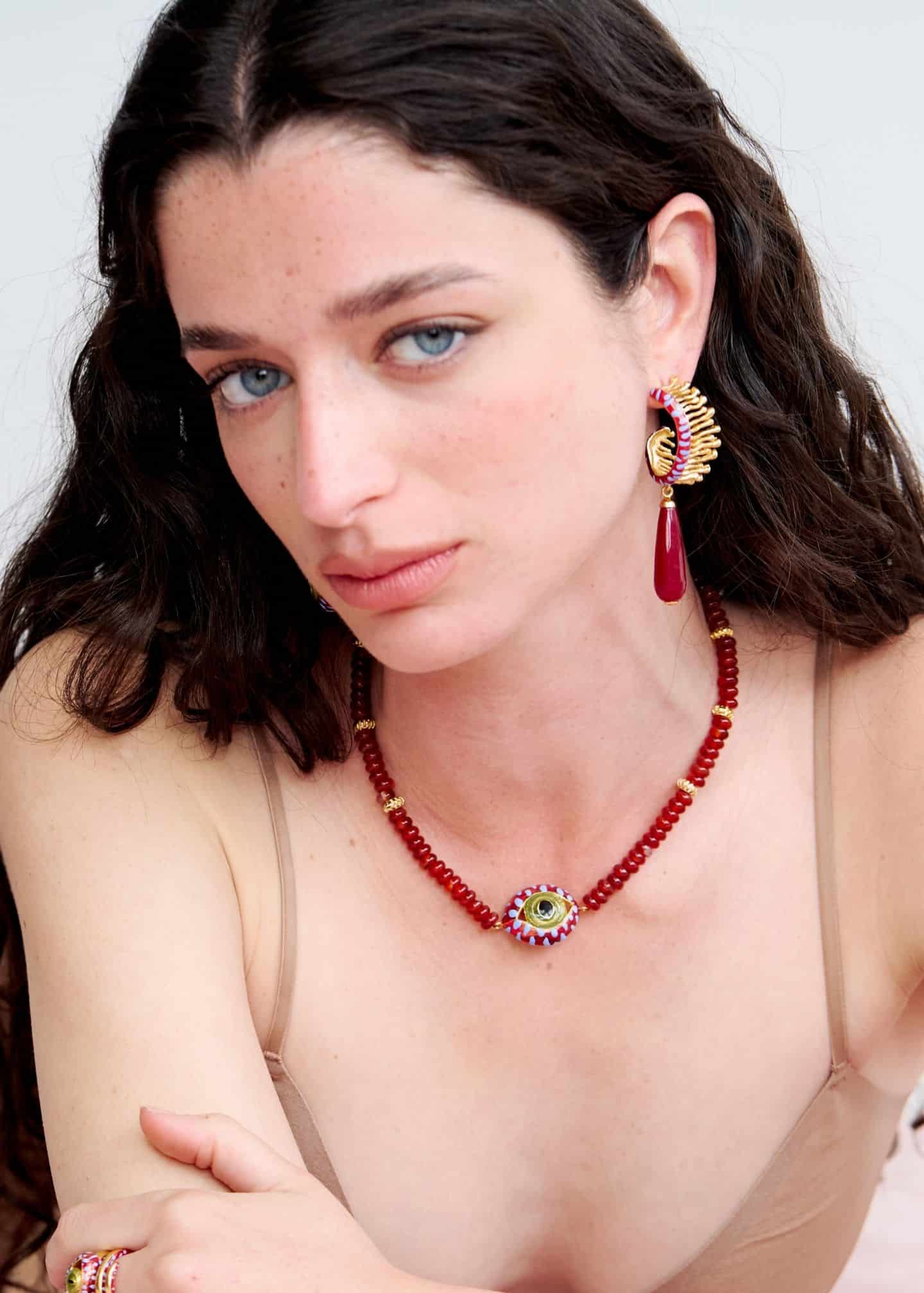 Collar Cat Eye Midi Drops Burgundy - miniatura 1