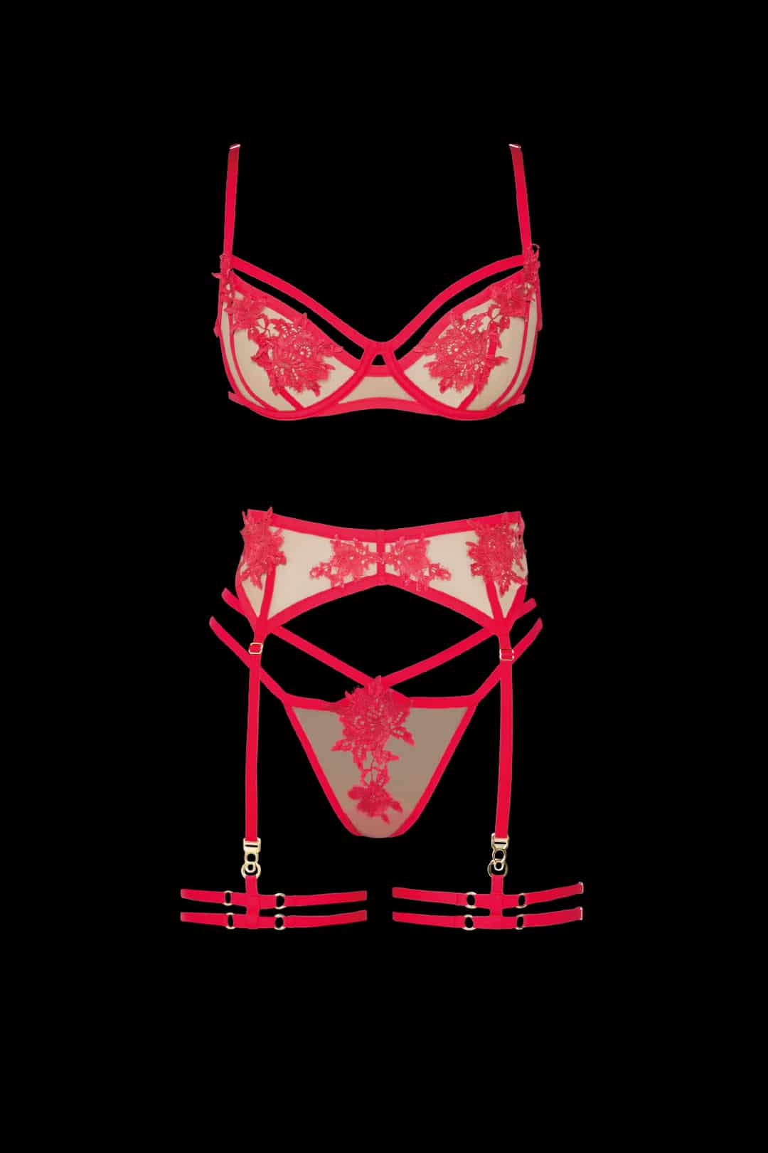 SET AGUSTINA ROJO CEREZA CON LIGUERO Y CHOKER - miniatura 5