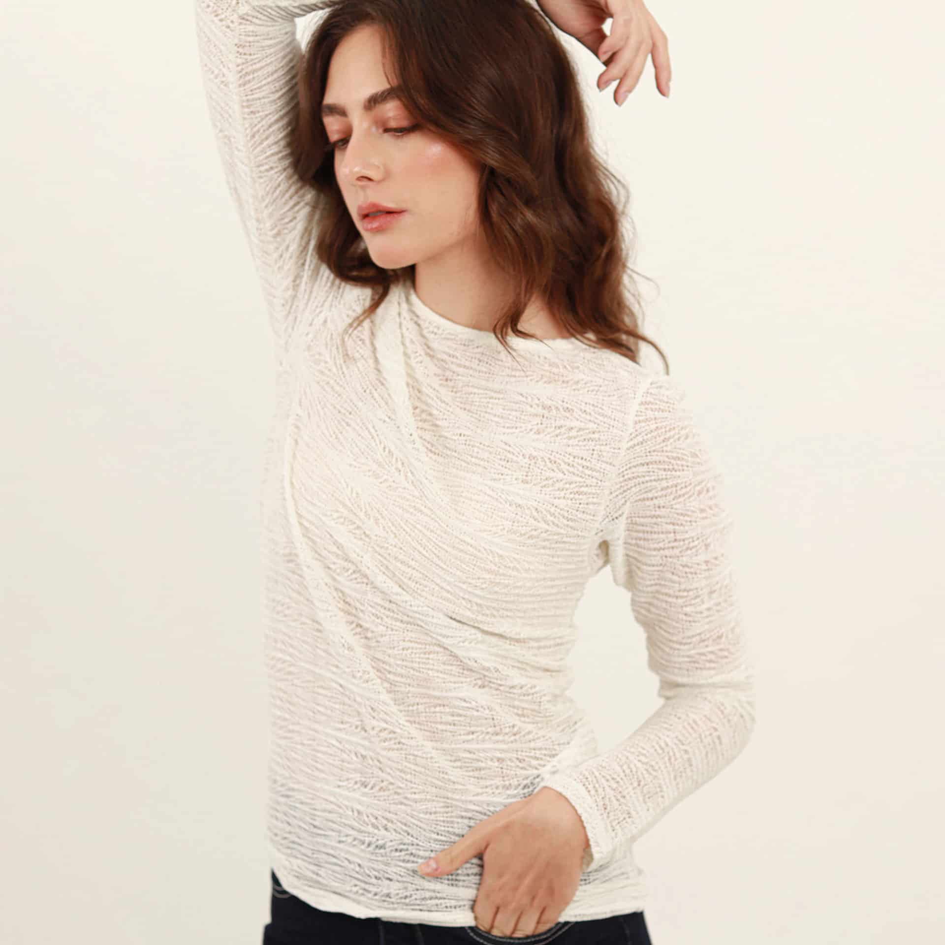 Camiseta tejida cuello ojal manga larga - miniatura 1