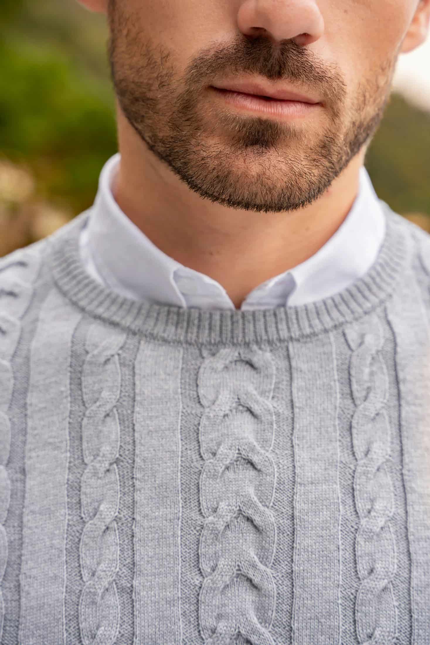 Suéter Cuello redondo Trenzado Rib Hombre Gris Claro - miniatura 2