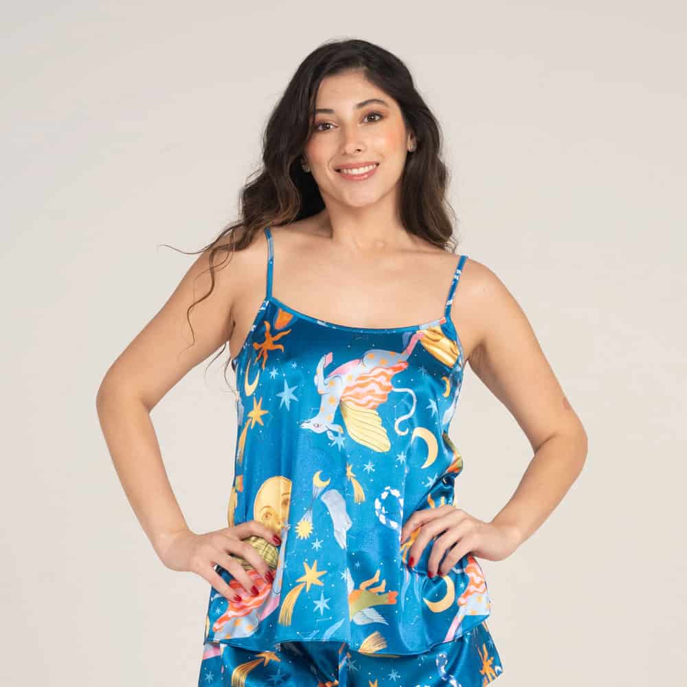 Camisa de Cargaderas Satin Estampado Alebrijes. - miniatura 1