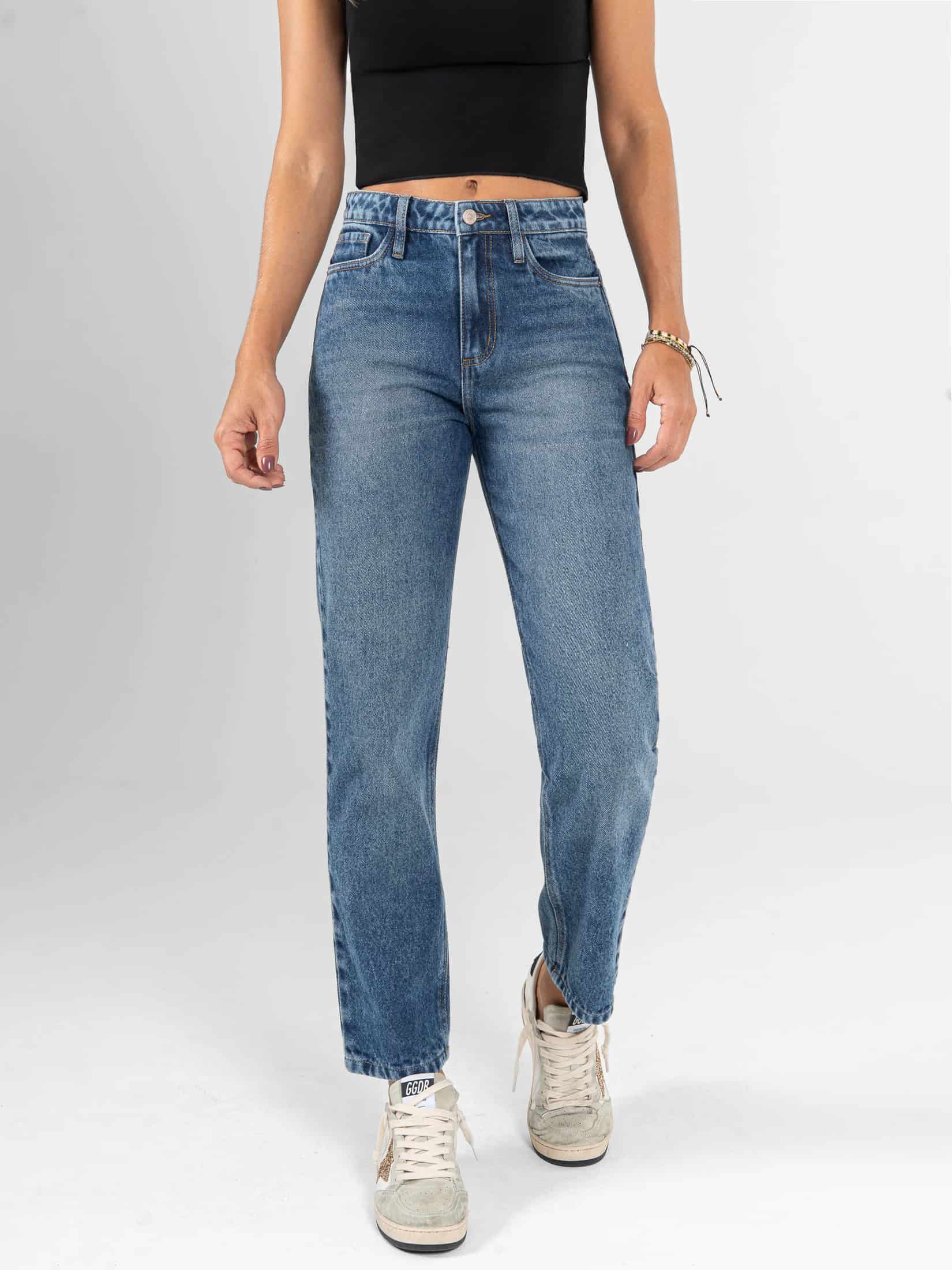 Ref: 066602 Jean Mom fit, rígido, tiro alto, tono azul medio. - miniatura 1