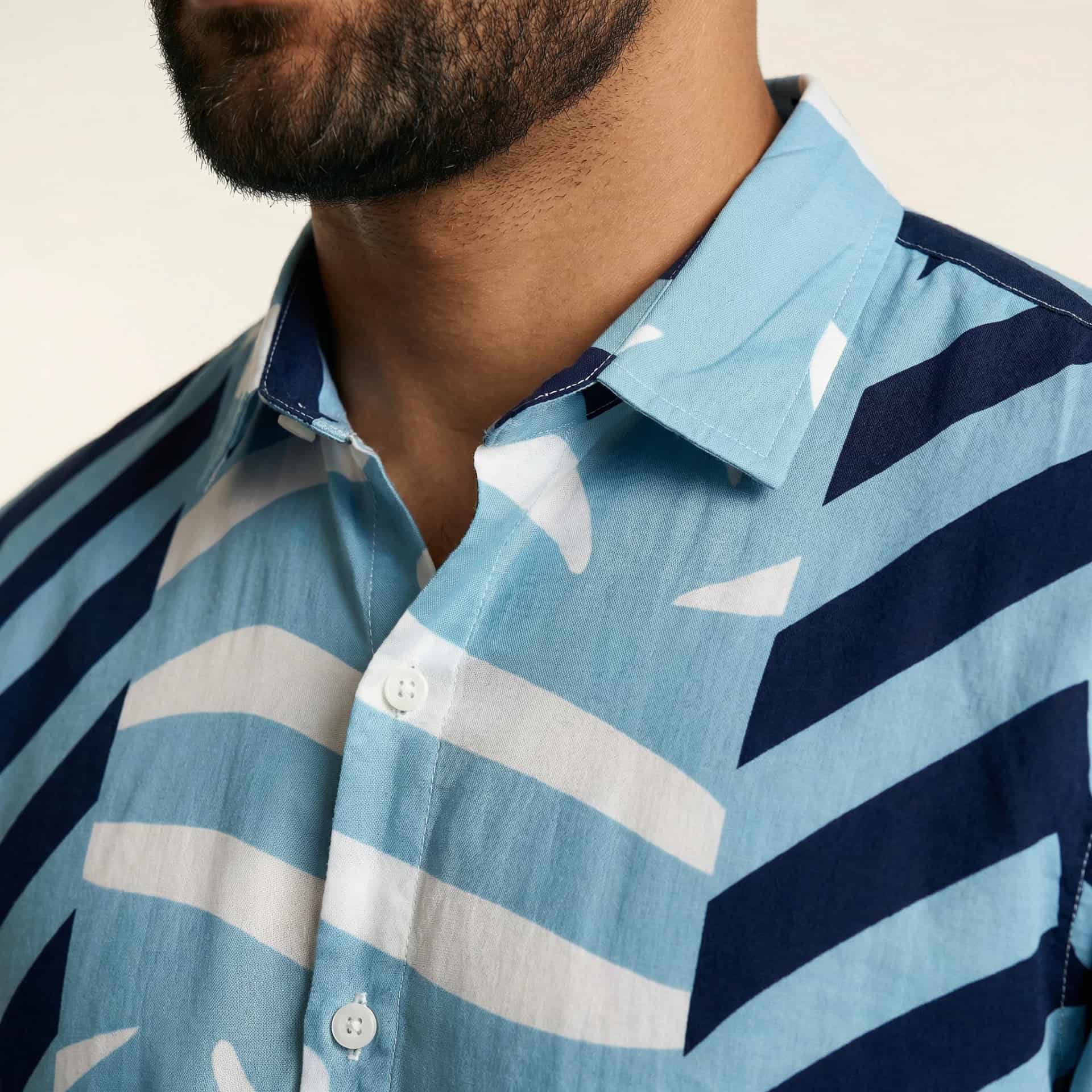 Camisa Cuello Clasico Estampada Azul JO022 - miniatura 5