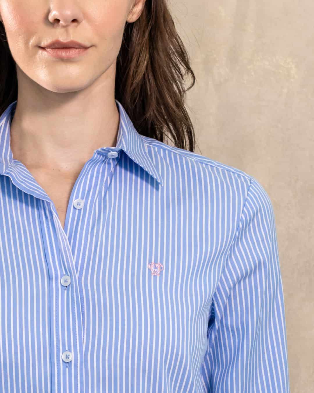 Camisa Antimanchas Oxford de Mujer Rayas Azul Princeton - miniatura 3