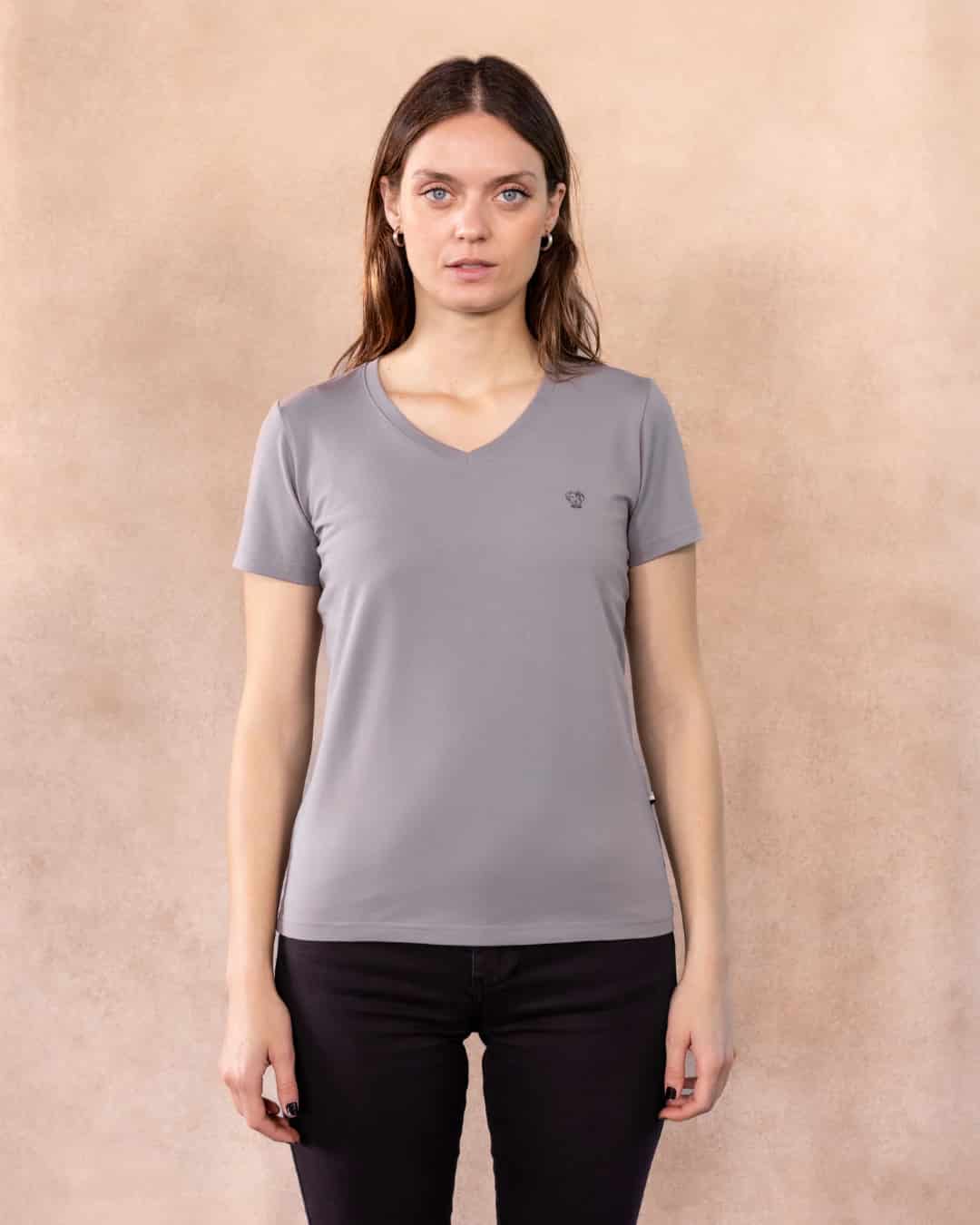Camiseta Antimanchas  Cuello V Gris Claro - Talla Regular - miniatura 1
