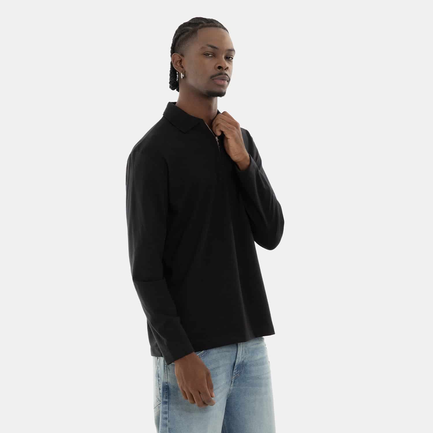 Zip Polo Sweatshirt Black - miniatura 5