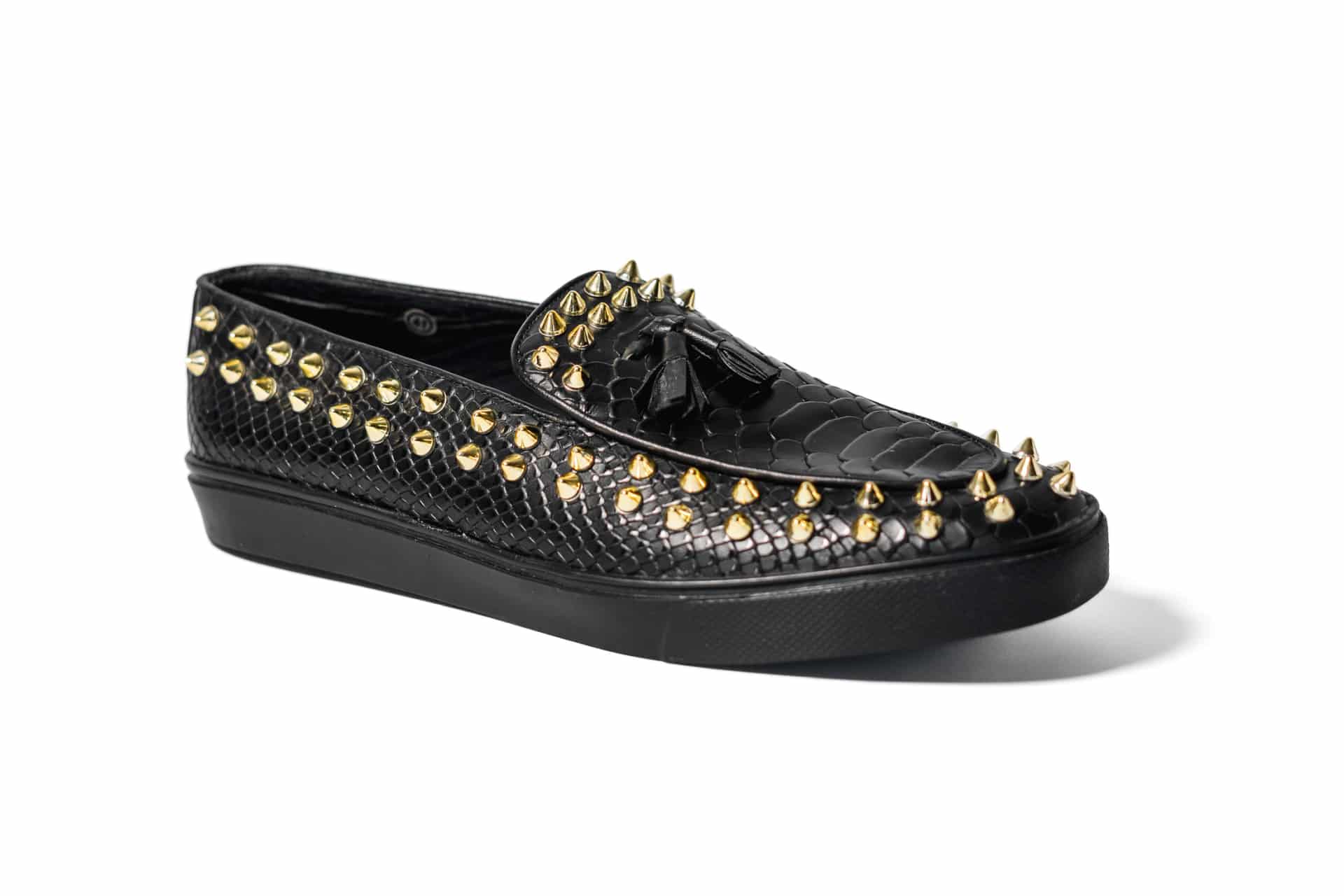 Loafers Python negro tennis puyas doradas - miniatura 1