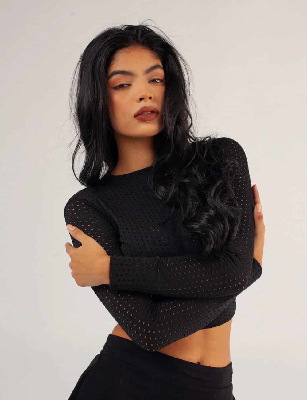 Crop Top Manga Larga NIGHT negro Mujer - miniatura 6