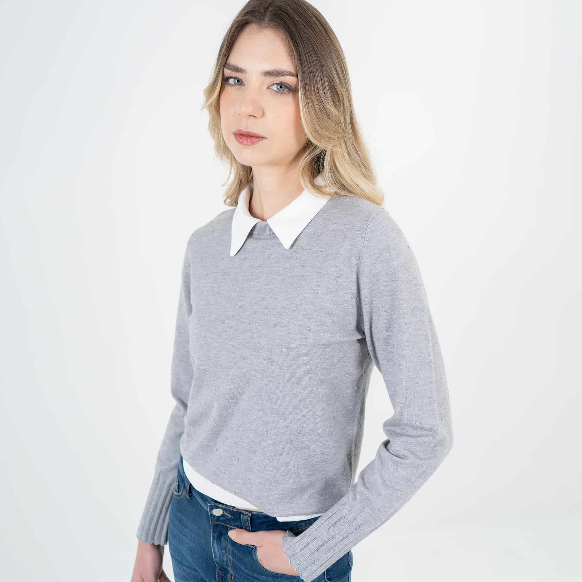 Sweater textura pepas cuello redondo manga larga - miniatura 1