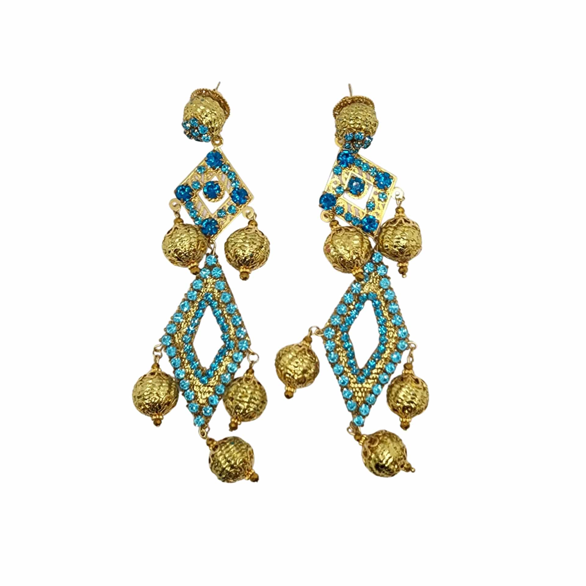 Turquoise & Gold Diamond Earrings - miniatura 1