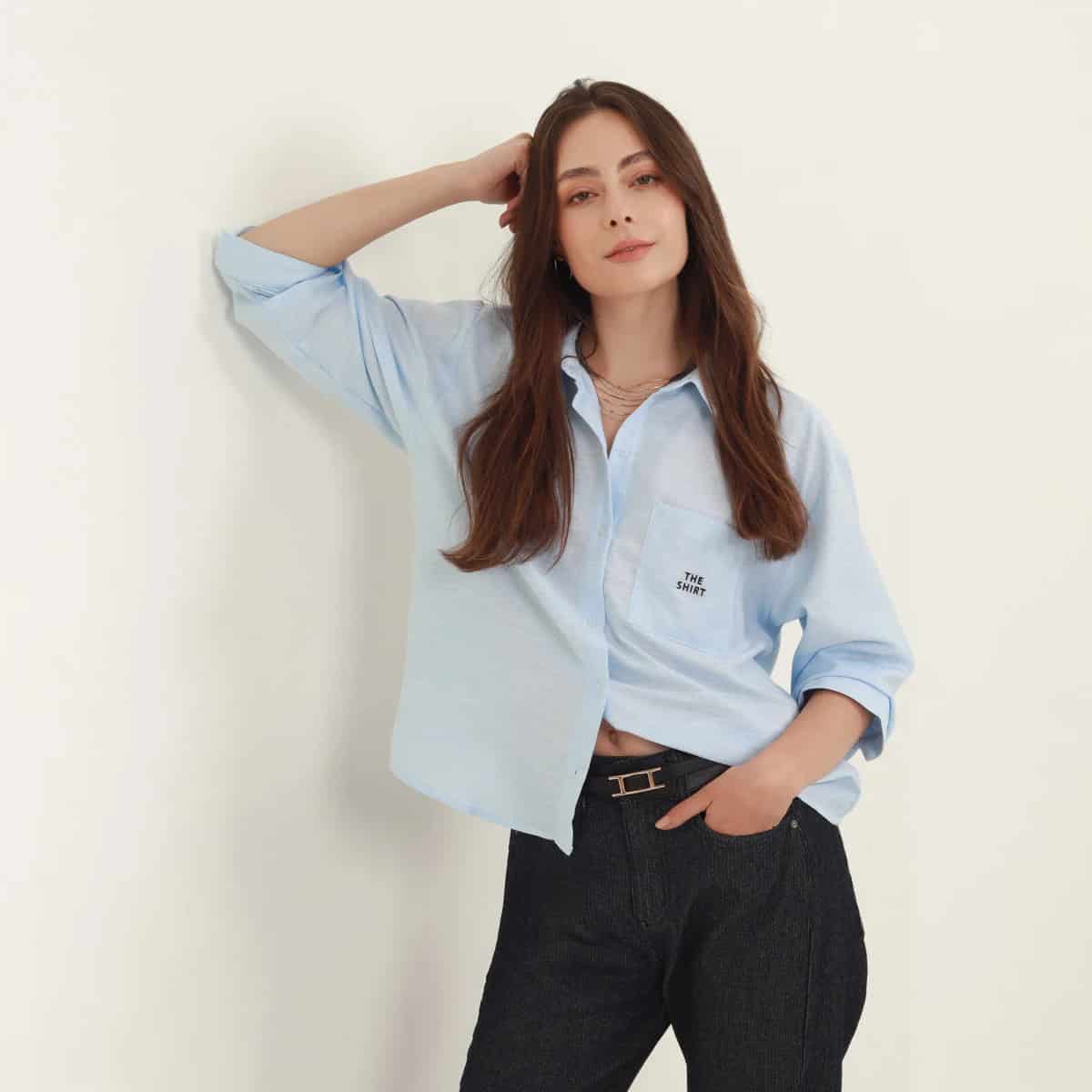 Blusa abierta cuello camisero manga 3/4 con estampado - miniatura 2