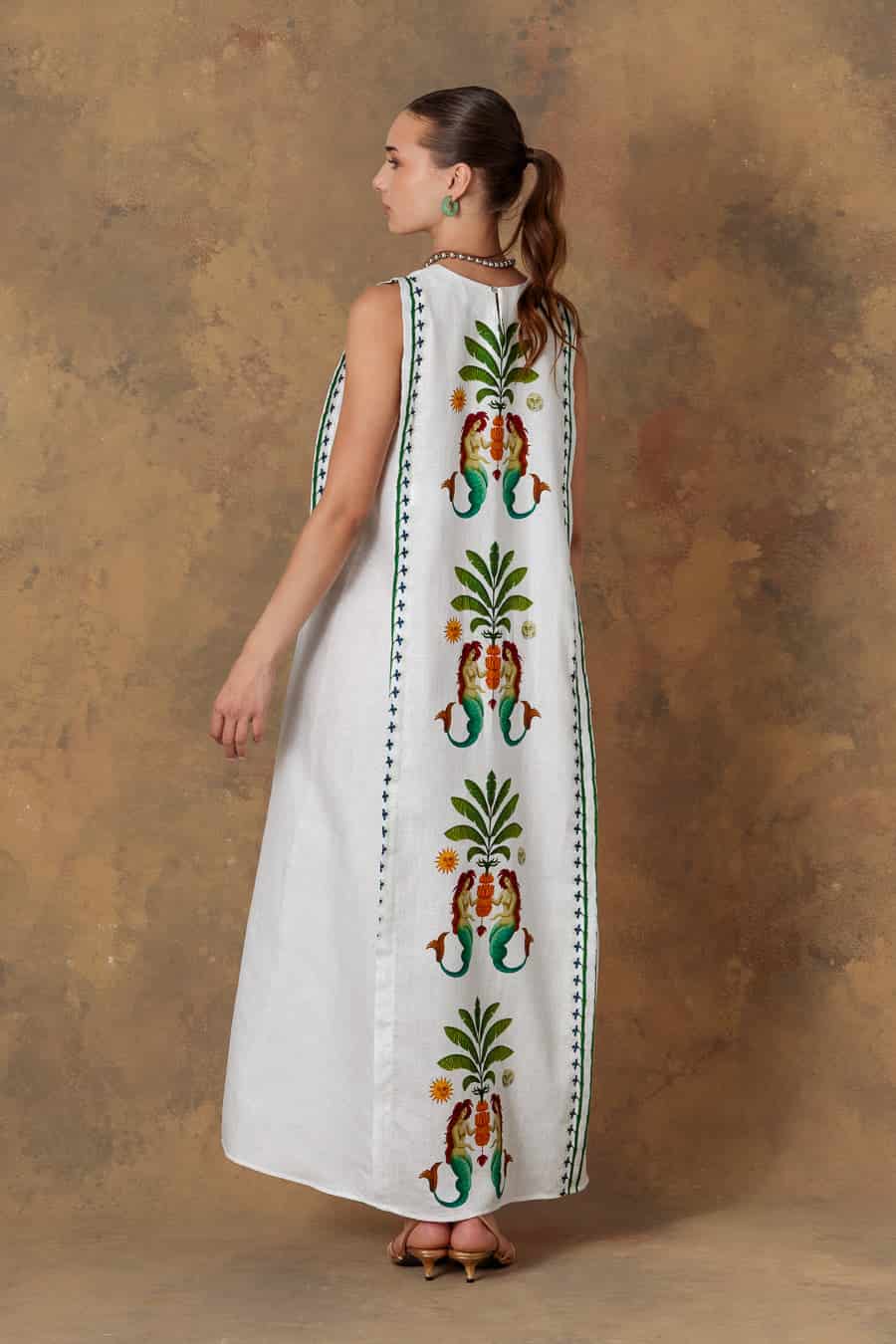 Women's dress linen amanzi white - miniatura 3