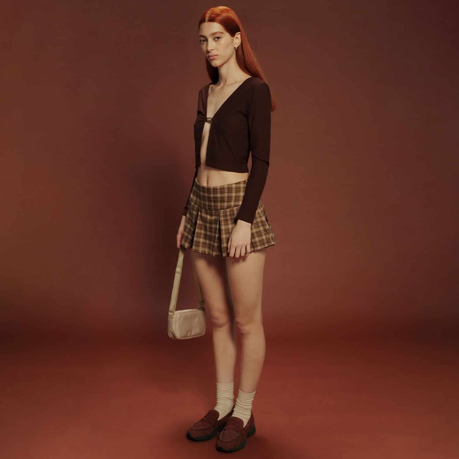 Rib Cropped Cardigan - Brown - miniatura 4
