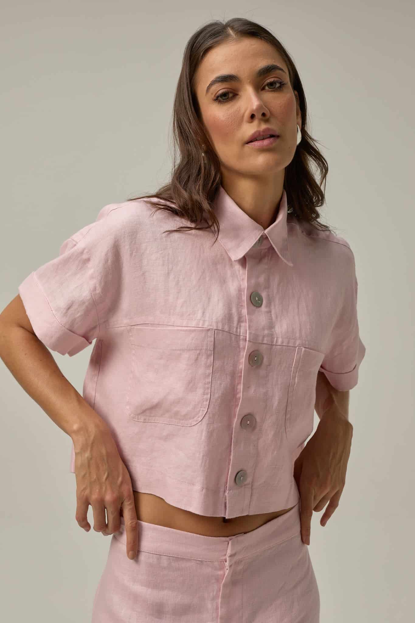 Camisa Rise de lino | Rosado - miniatura 6