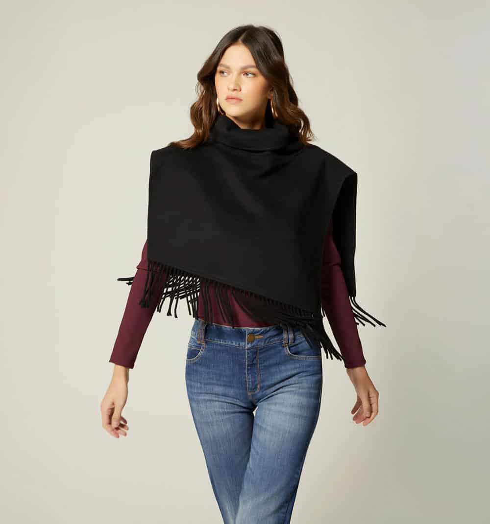 Poncho corto con flecos - miniatura 1