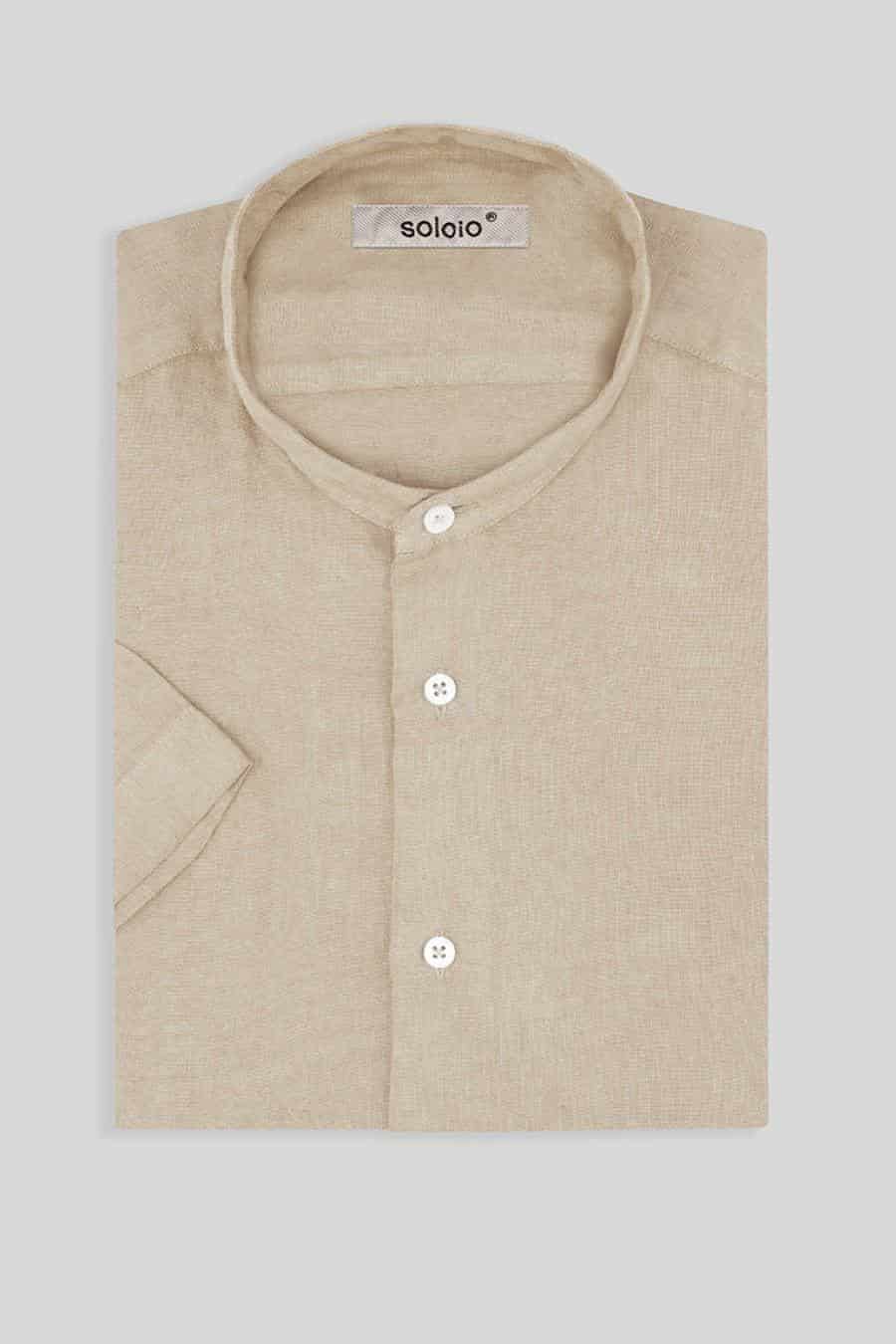 men’s linen shirt mao beige basic - miniatura 3