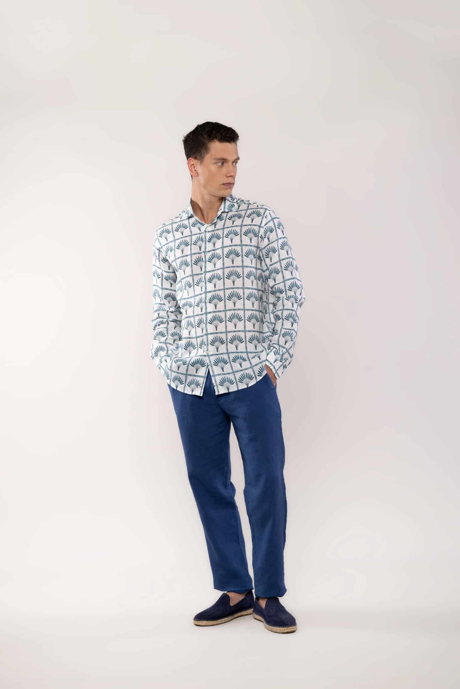Men's linen shirt navy palmar - miniatura 4