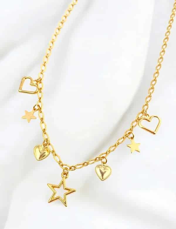 Collar Mini Dijes Estrellas Y Corazones Dorado - miniatura 1