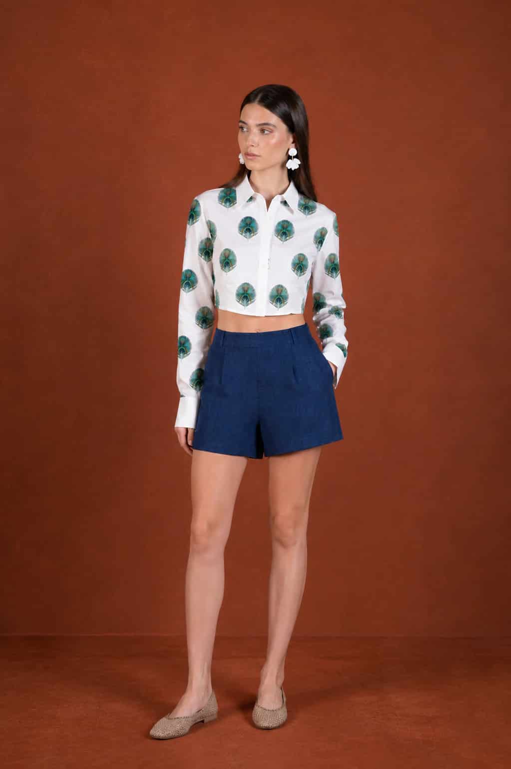 Women's Ventaglio linen shirt blue - miniatura 1