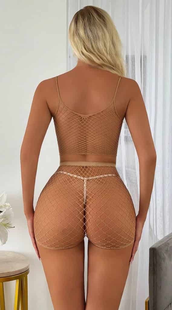 Conjunto Malla Nude Body Net Top y Short Cintura Alta SH-7397 - miniatura 3