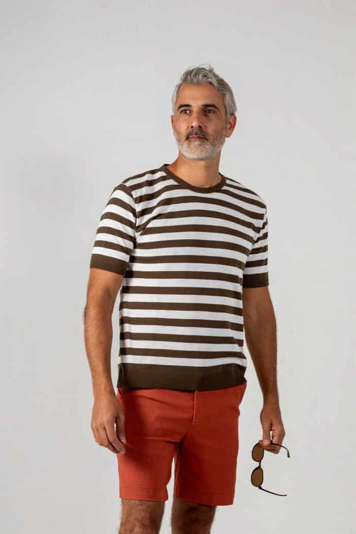 CAMISETA DE PUNTO BLANCA RAYAS CAFES - miniatura 2