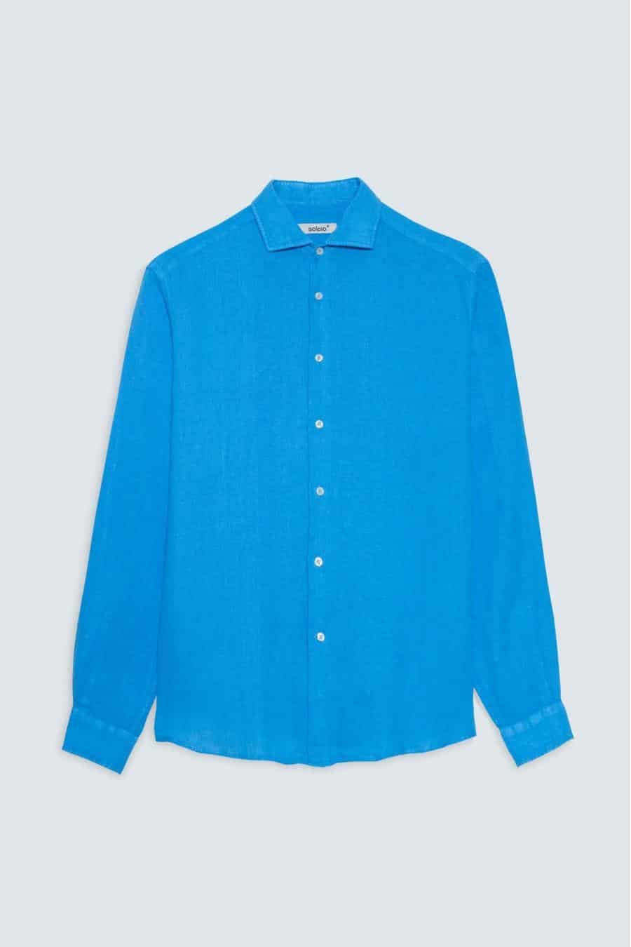 Men's linen shirt electric blue - miniatura 1