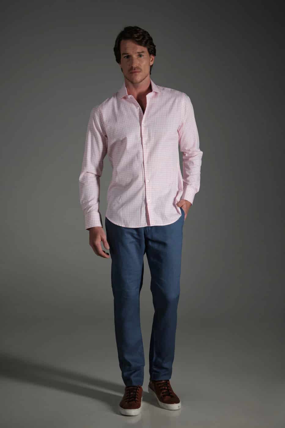 Pantalón Slim Lino Azul Medio - miniatura 3