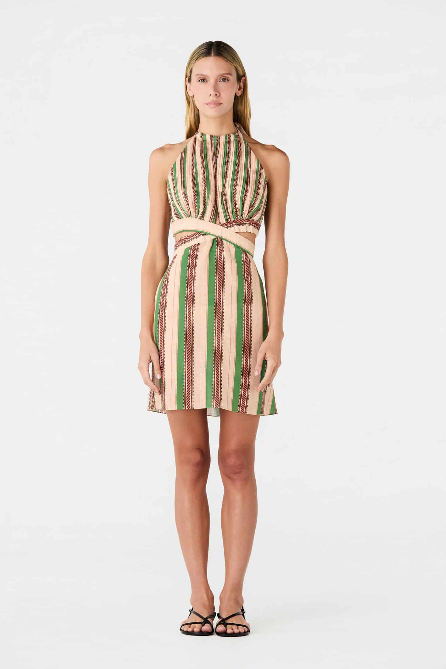 San Agustín Linen Mini Dress / Green Artisanal Stripes - miniatura 2