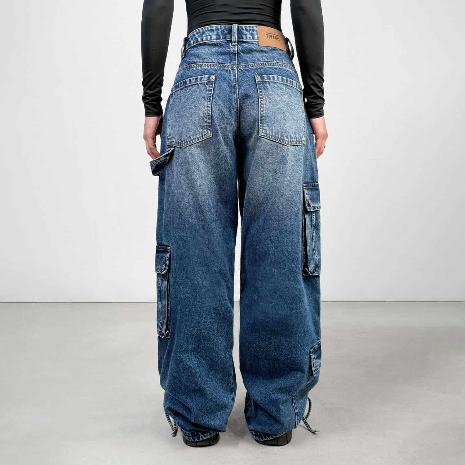 Cargo Multi-Pocket Denim Pants - Deep Blue - miniatura 3