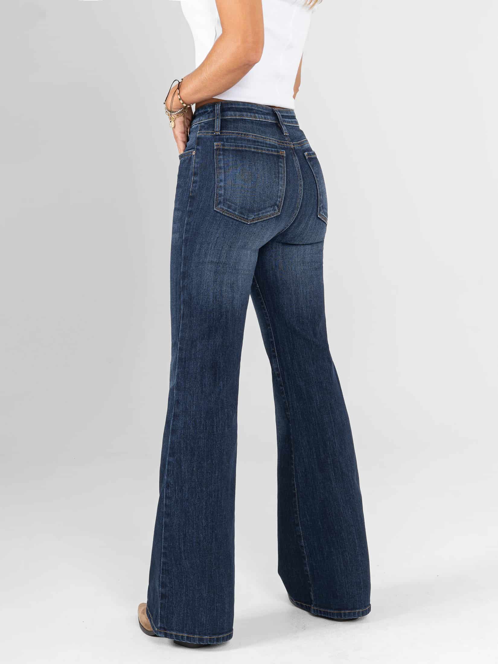 Ref: 066266 Jean flare stretch, bota ancha, tiro alto, tono azul medio oscuro. - miniatura 2