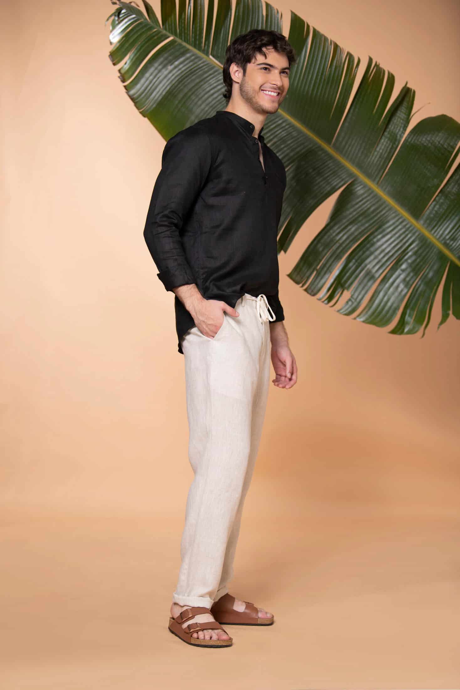 Camisa Mykonos Lino Negro - miniatura 7