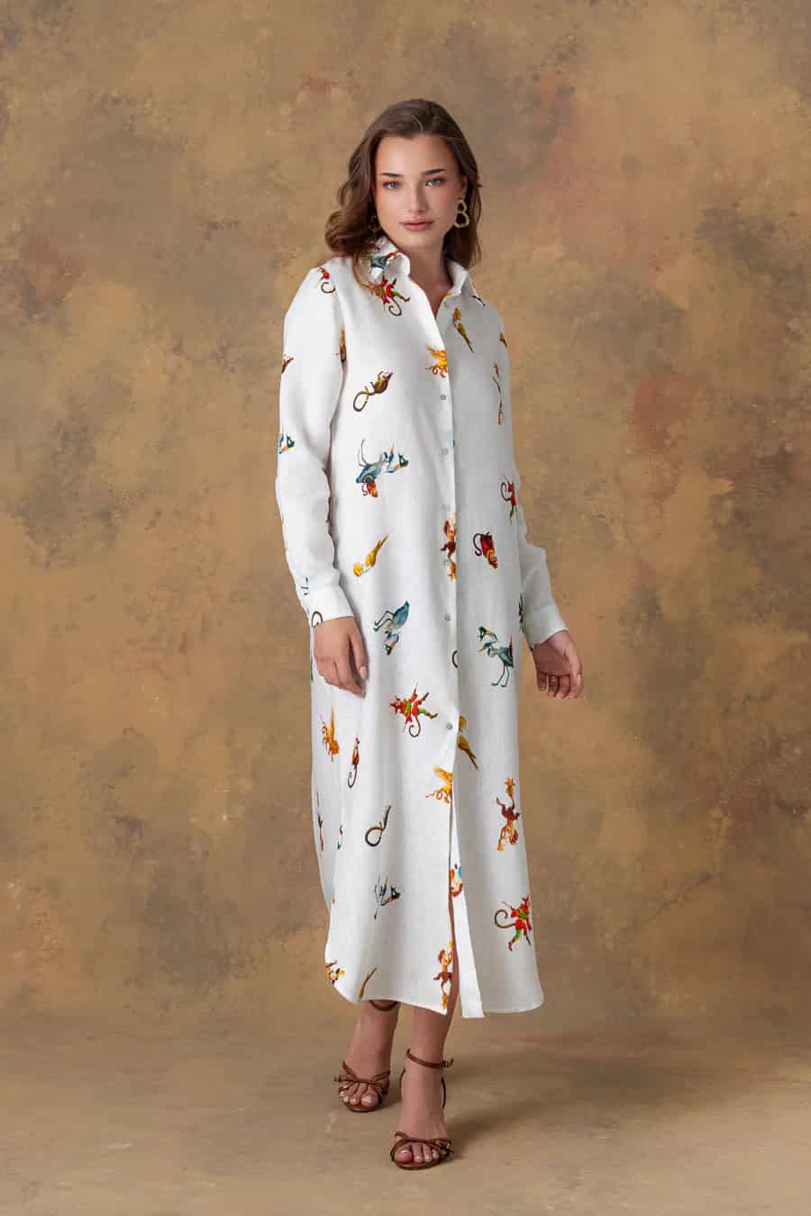 Women's dress linen panteon white - miniatura 4