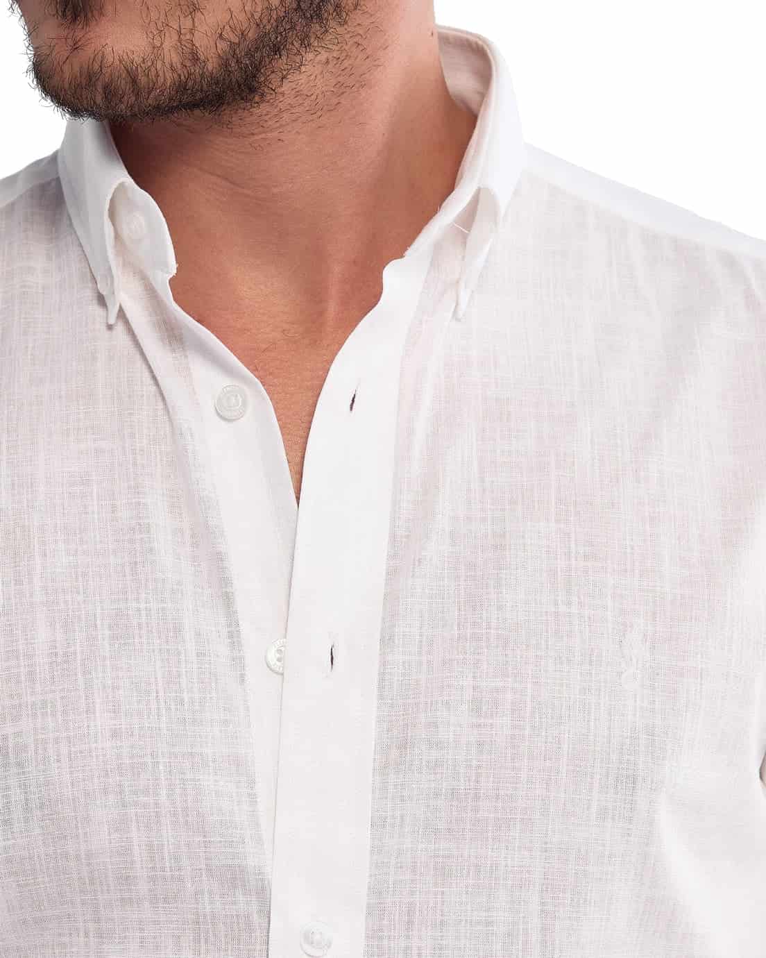 Camisa Manga Larga 100% Algodón tipo Lino Blanca - miniatura 2
