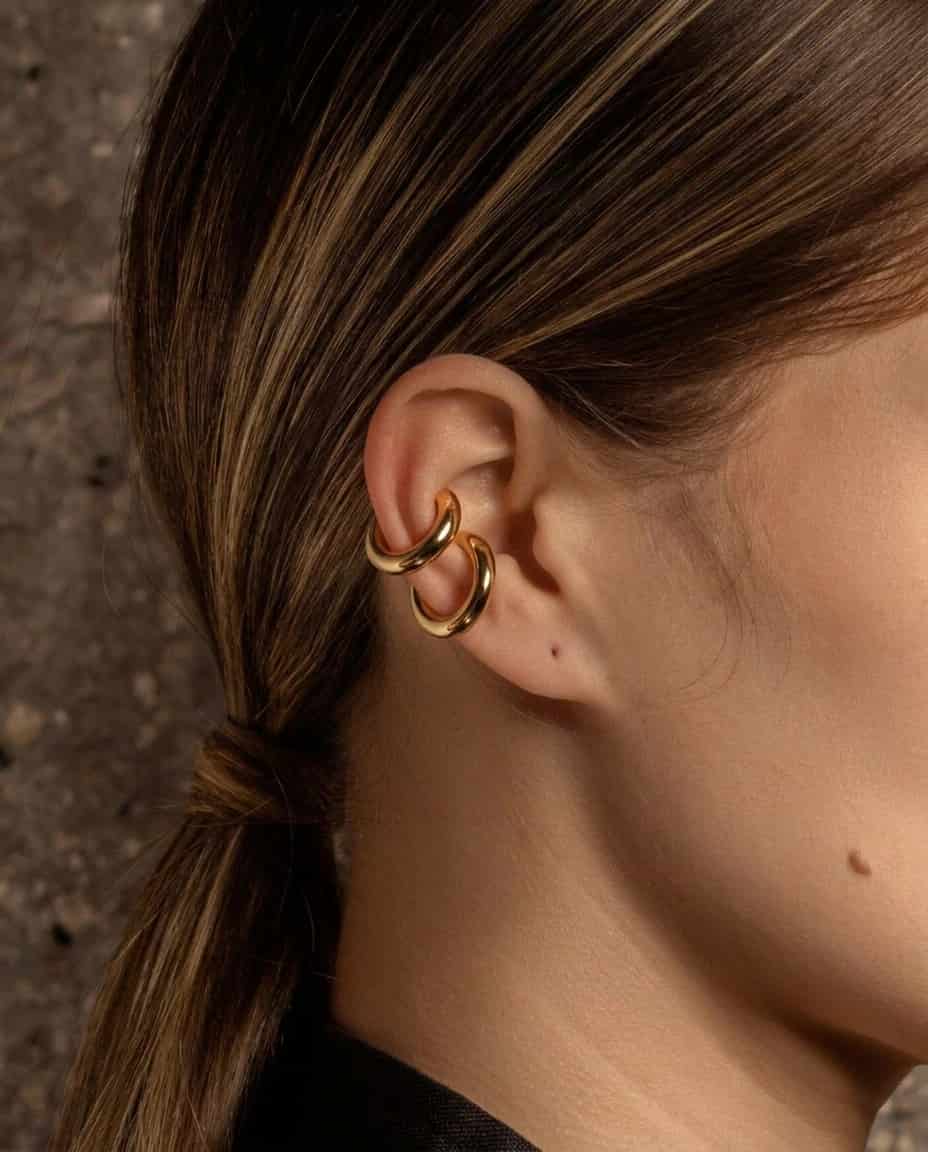 SET DE DOS SMALL MOON EAR CUFF GOLD - miniatura 2