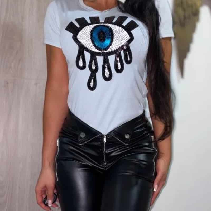 CAMISA AZUL CON OJO EN LENTEJUELA LADY - miniatura 1