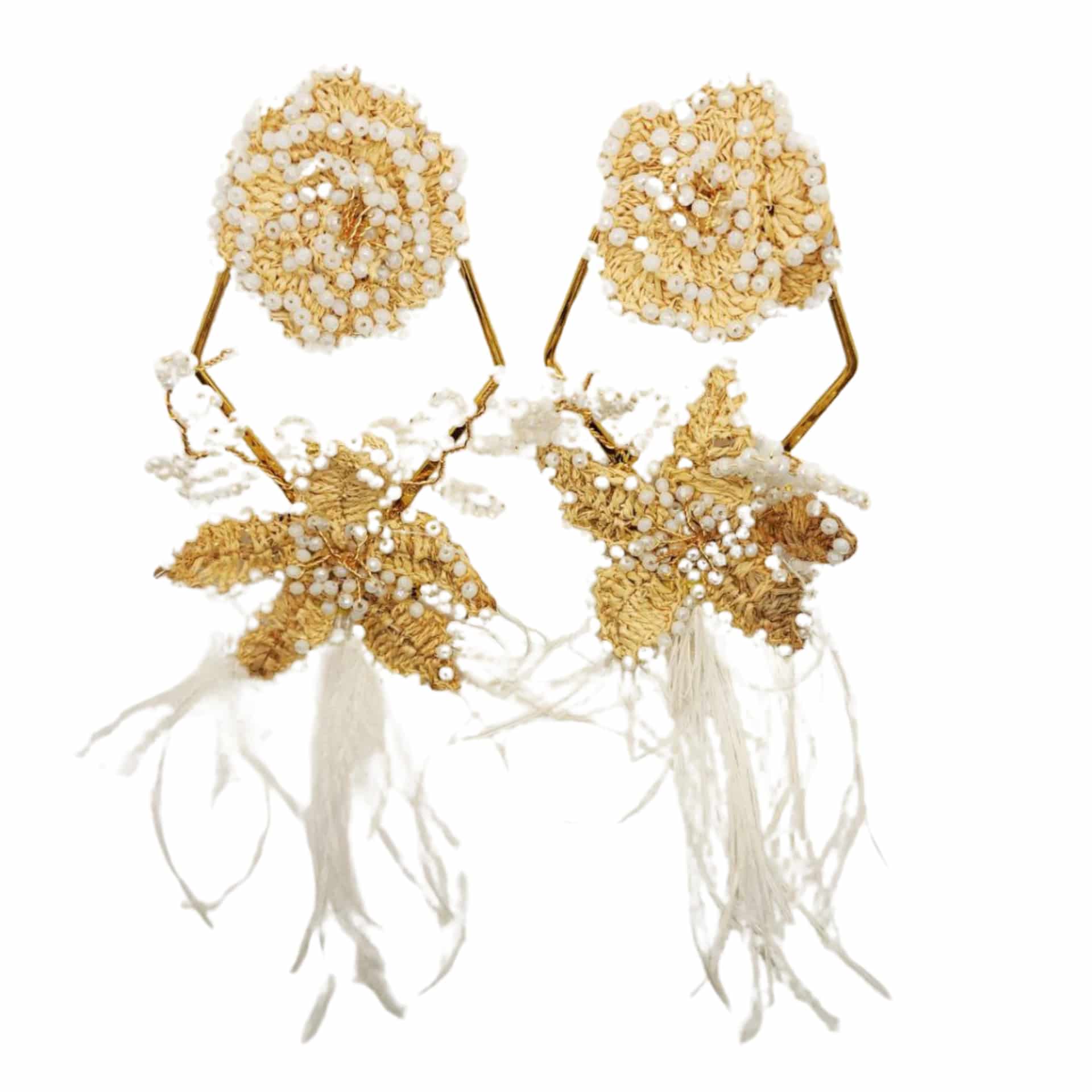 Golden Bloom Feather Earrings - miniatura 2