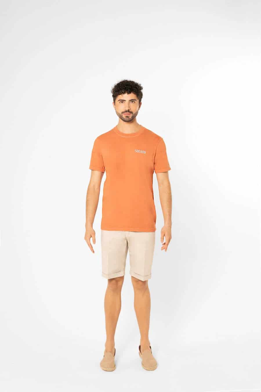 Men's cotton t-shirt four orange stamps - miniatura 2