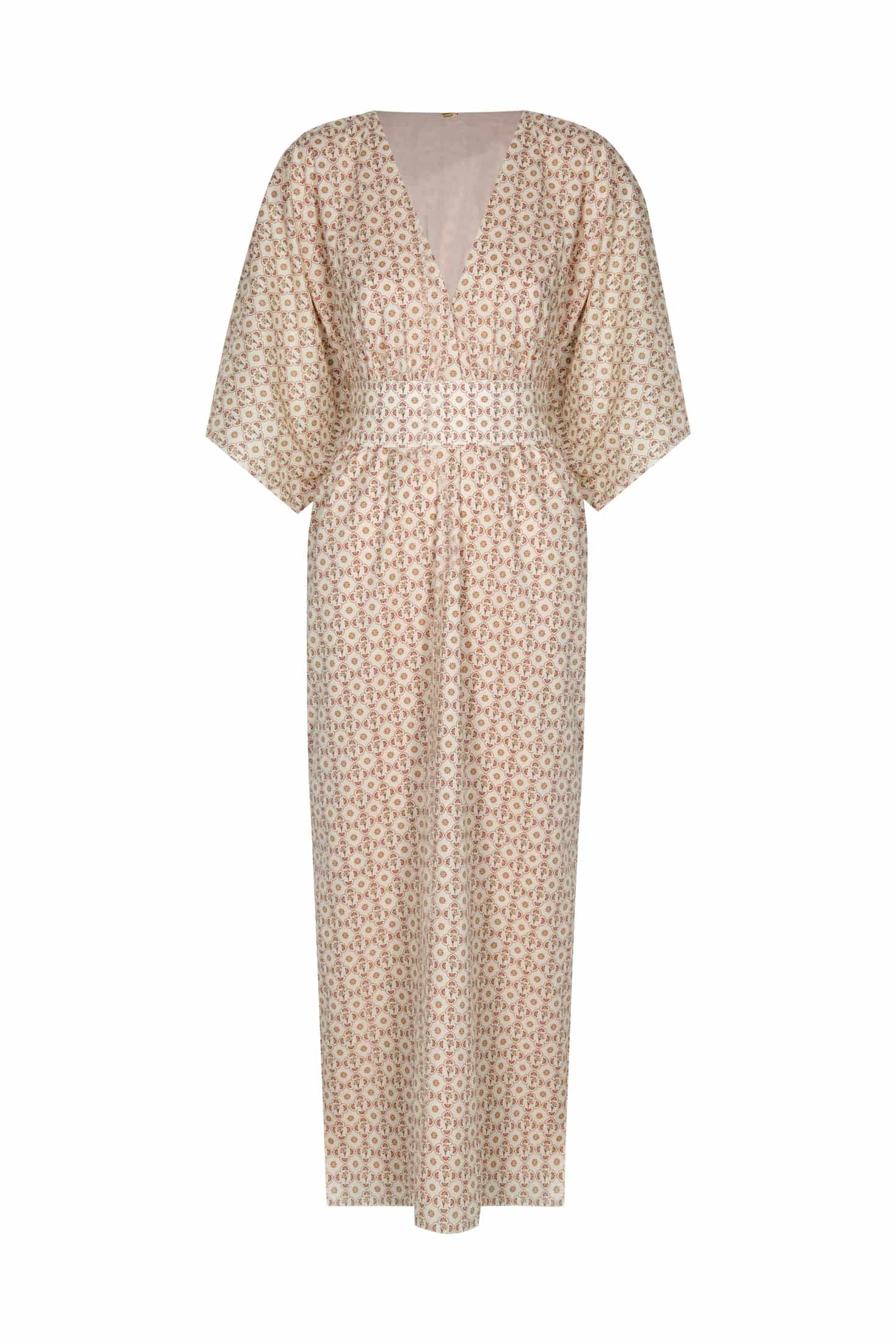 Topacio Bio Cotton Maxi Dress / Beige May Flower - miniatura 1