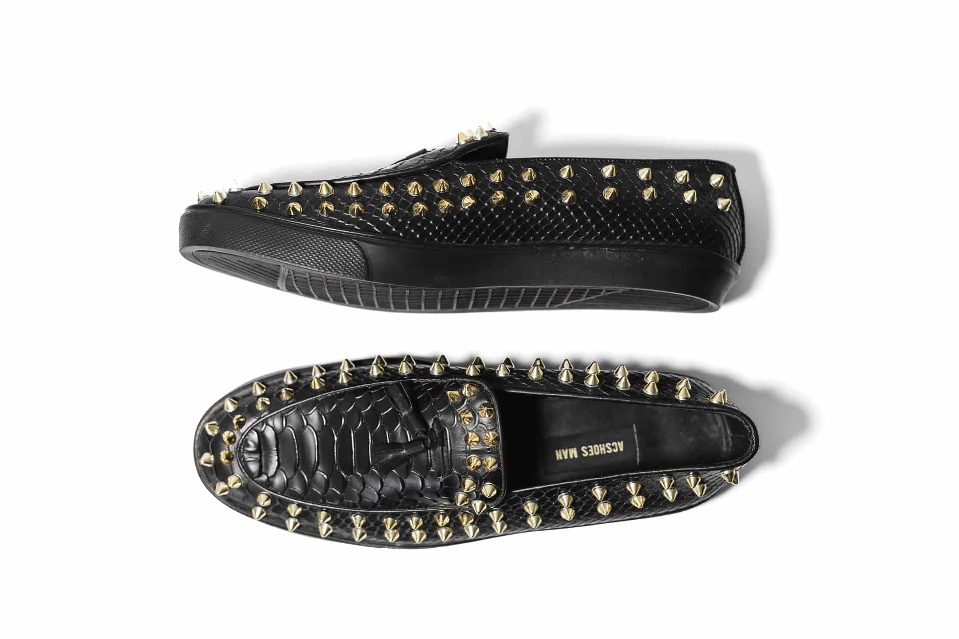 Loafers Python negro tennis puyas doradas - miniatura 2