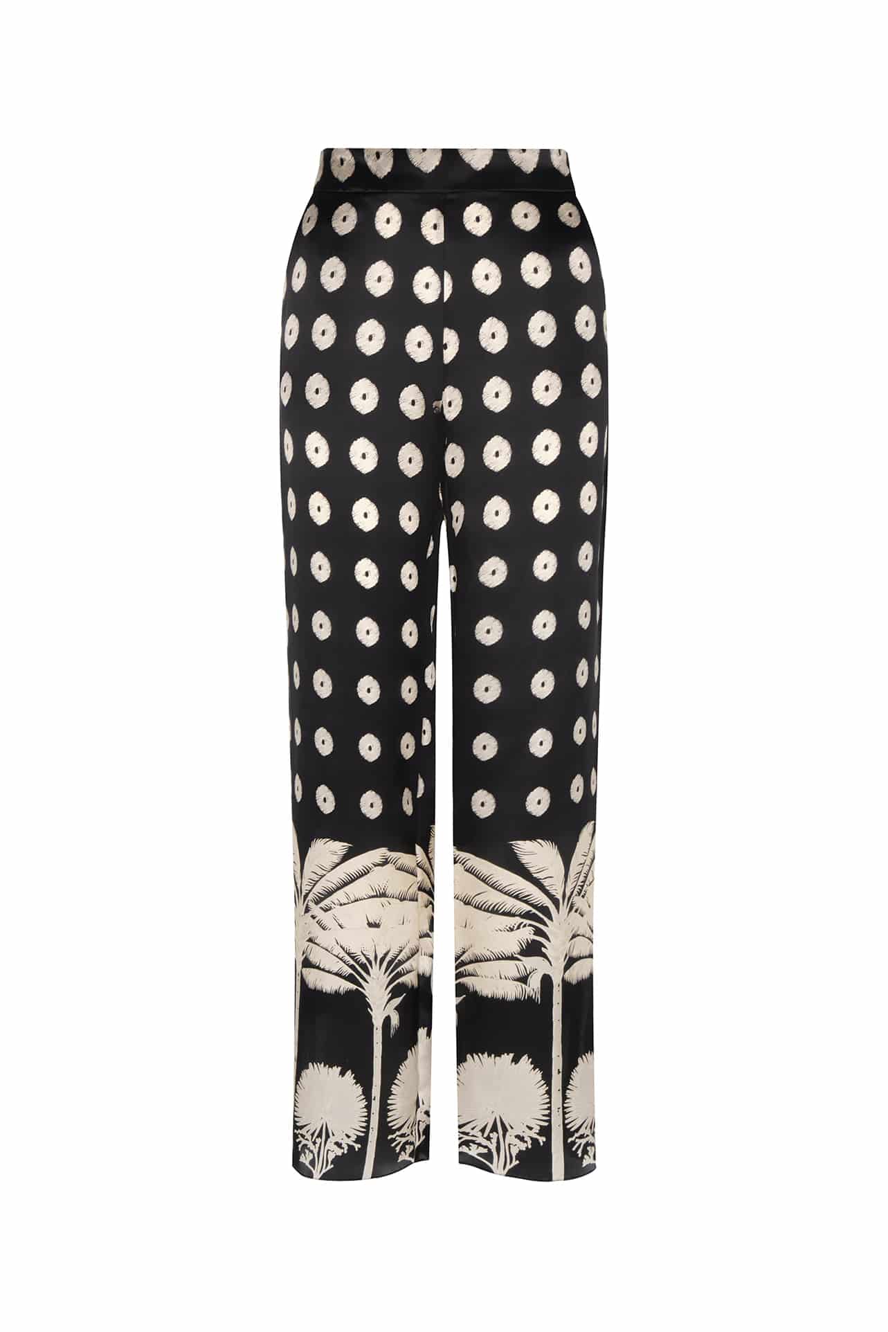 Santo Tomas Satin Silk Pants / Black Mini Palms Cream - miniatura 1
