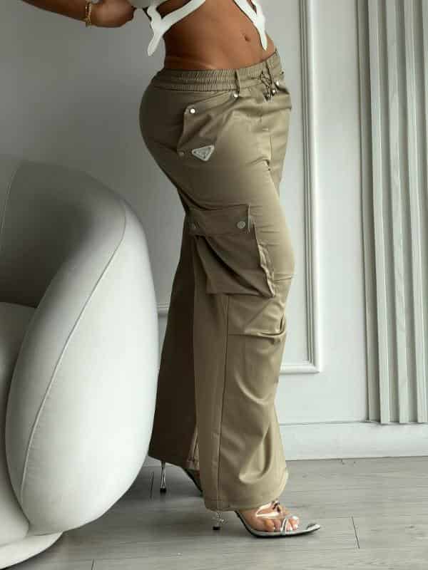 PANTALON PRADA CARGO VERDE MILITAR - miniatura 2