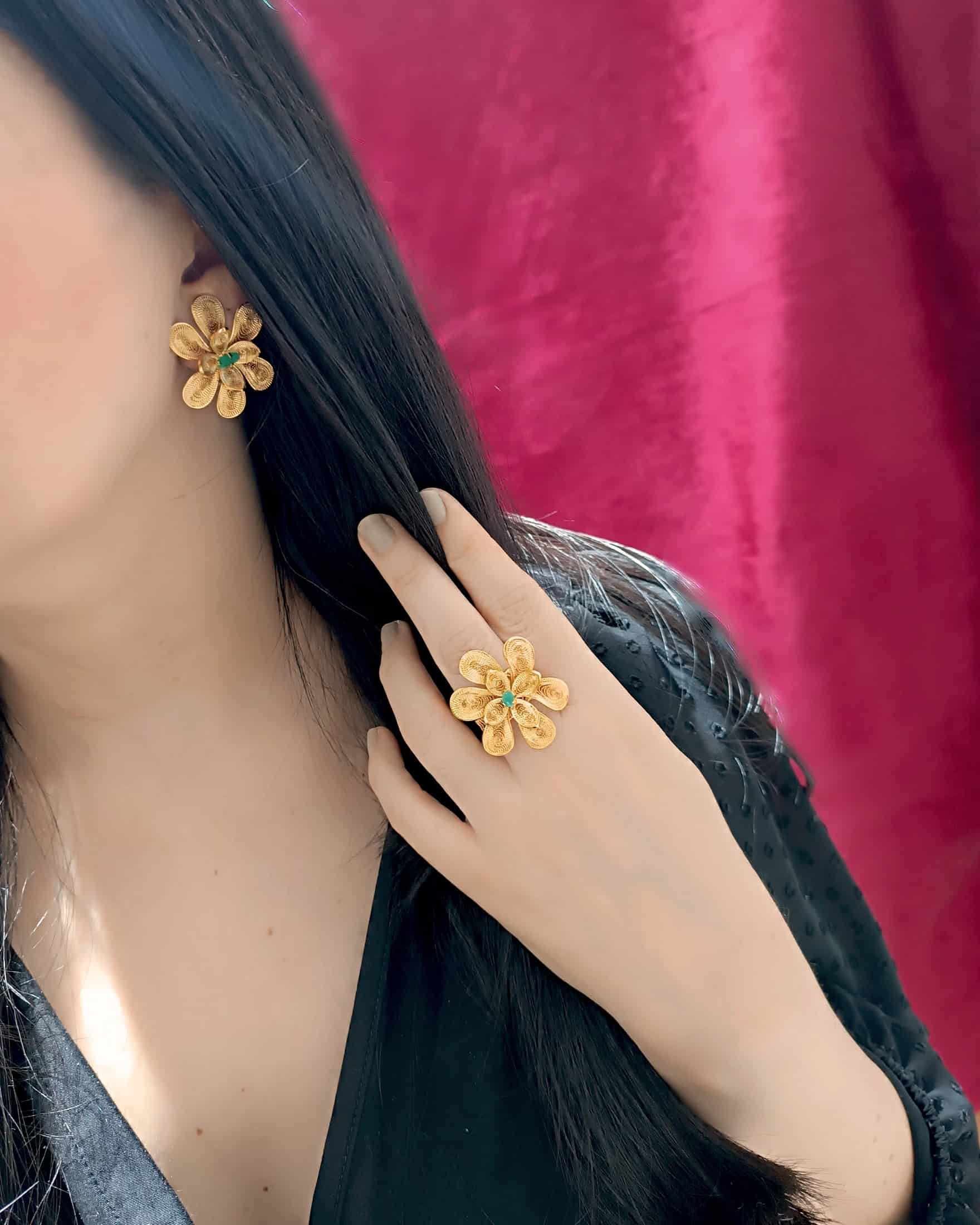 Anillo maxi en filigrana con esmeralda Belen - miniatura 2