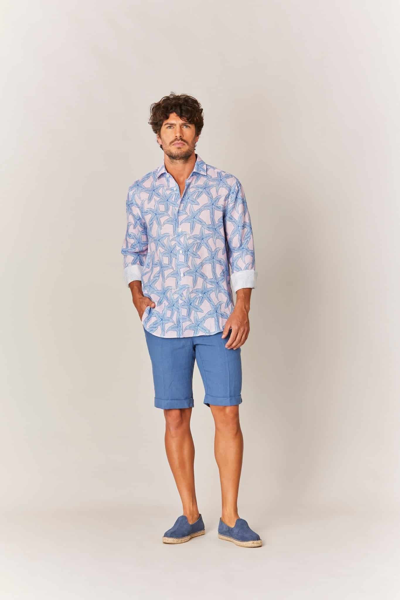 Men's linen shirt pink stella - miniatura 2