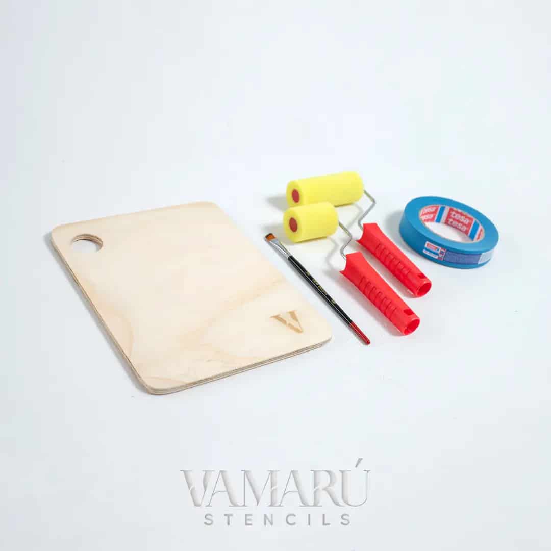 Kits de Complementos, Vamarú Stencils, Rodillo, Paleta, Pincel, Cinta azul - miniatura 2