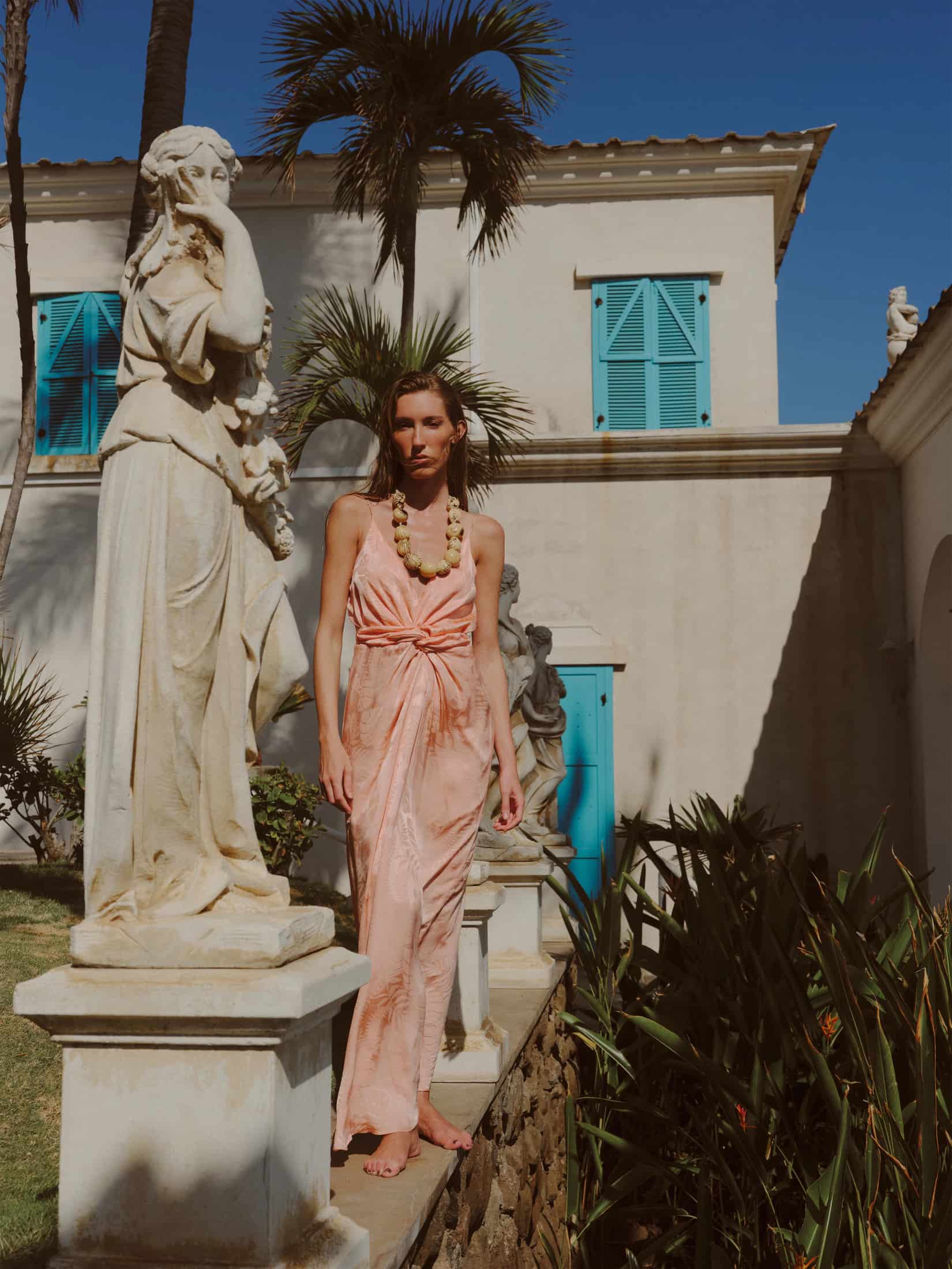 Macarena Silk Jacquard Midi Dress / Peach - miniatura 4
