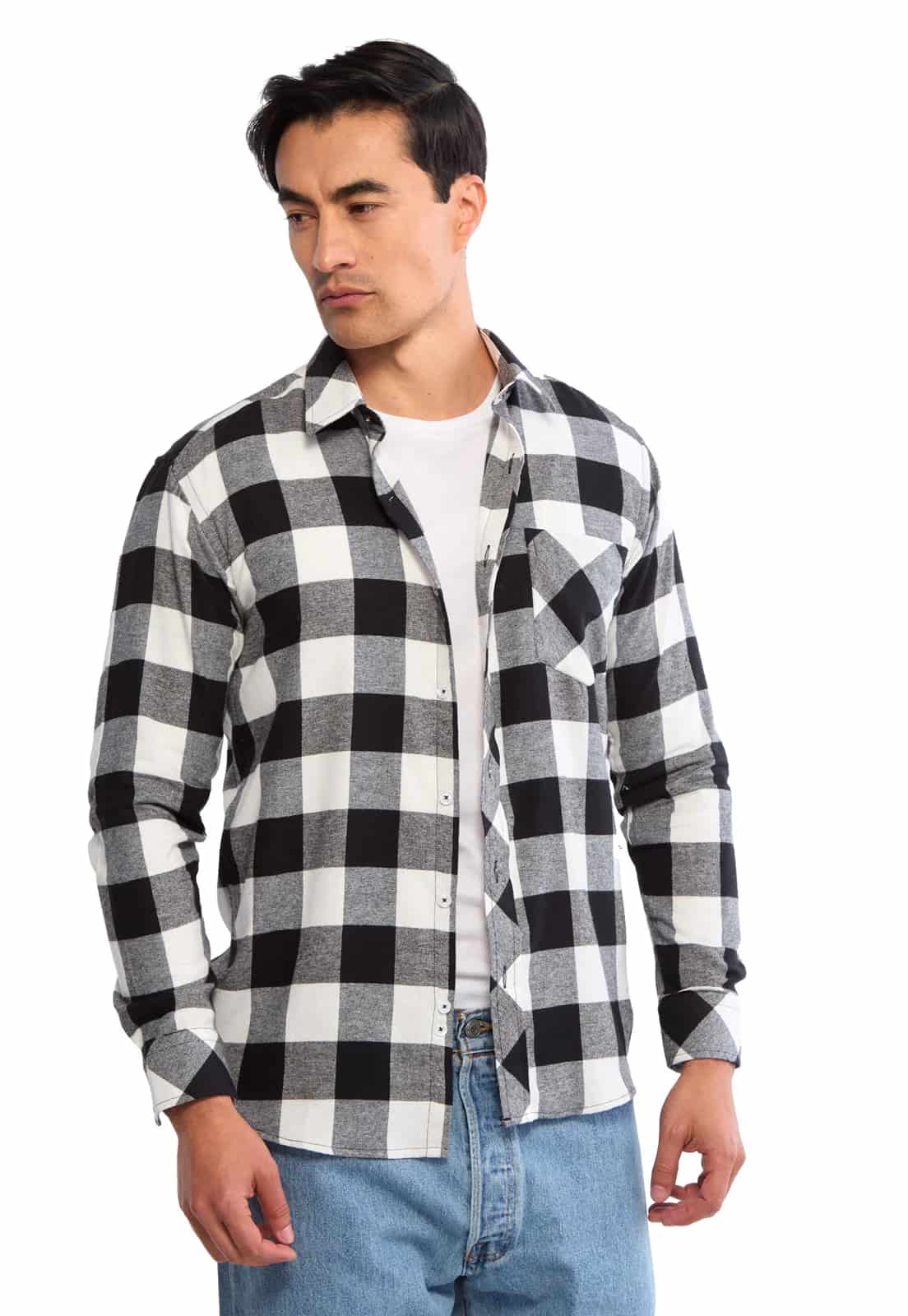 Camisa leñadora blanco con negro - miniatura 7