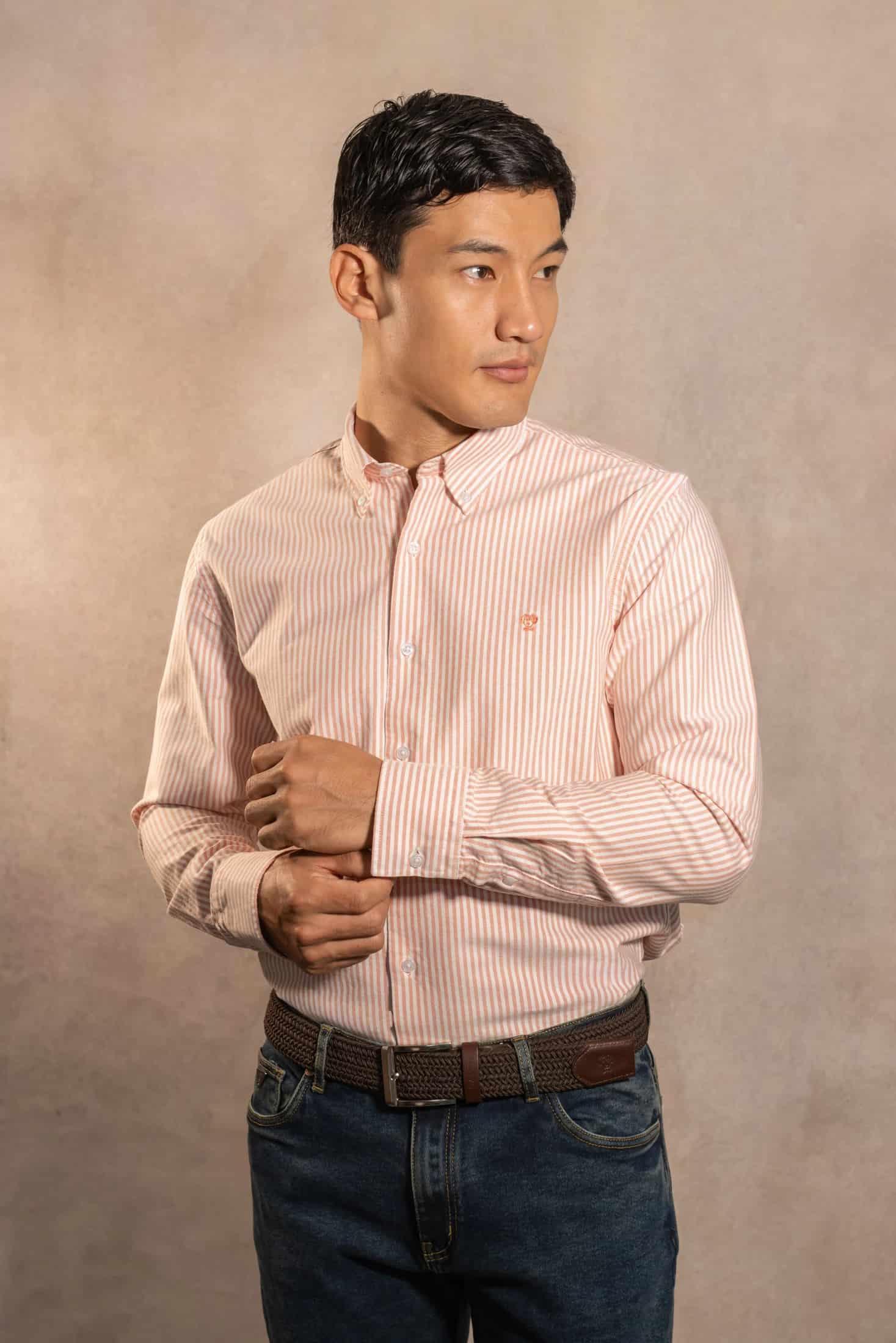Camisa Antimanchas Oxford Rayas Coral - miniatura 1